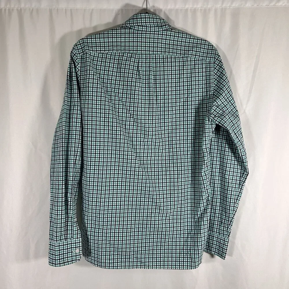 J. Crew Dress Shirt Men's Small Green Plaid 100% Cotton Shirting Slim Fit Long S